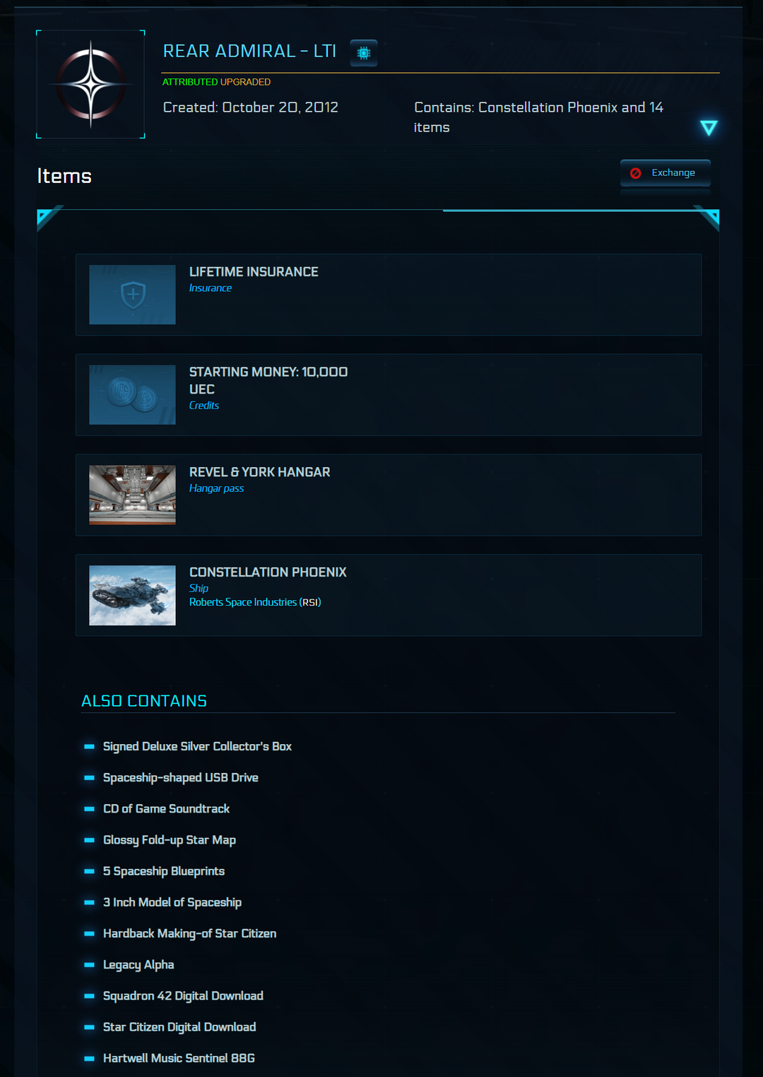 Star Citizen Praetorian Account – Buy Signed Rear Admiral Pack (LTI) Upgraded to Constellation Phoenix + Collector’s Box & Perks