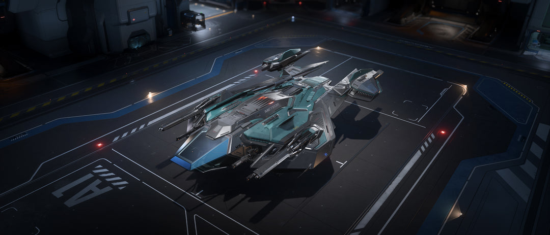 The Skylark livery for the RSI Meteor is primarily black and teal.