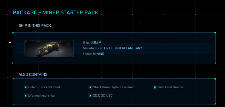 Buy Miner Starter Pack LTI Game Package for Star Citizen