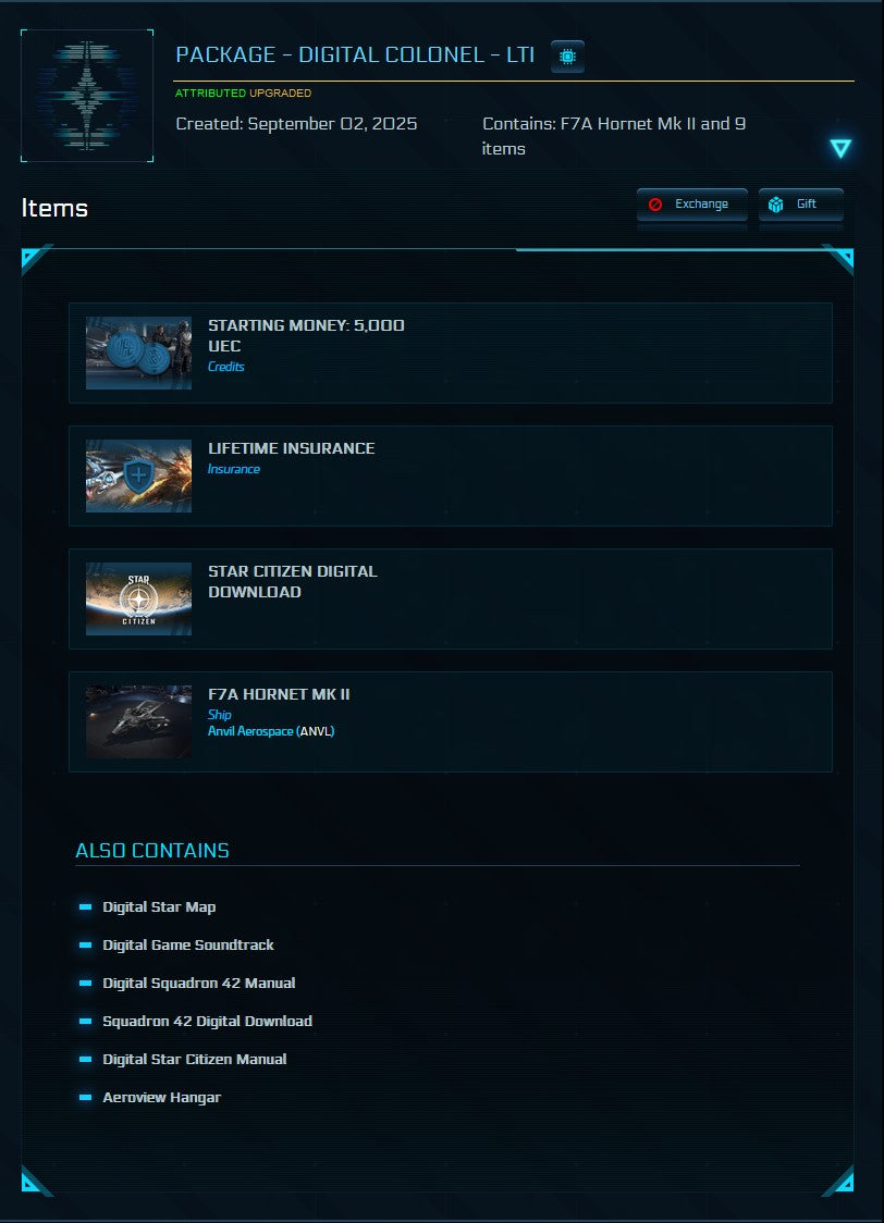 F7A Hornet MK II Game Package - LTI (Digital Colonel with SQ42)