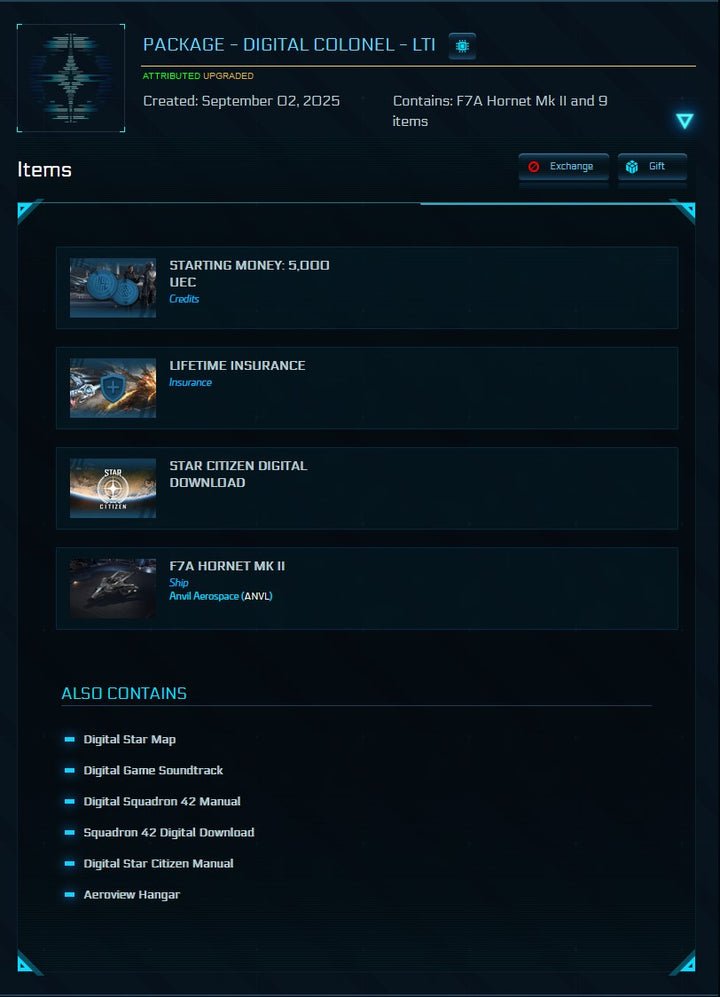 F7A Hornet MK II Game Package - LTI (Digital Colonel with SQ42)