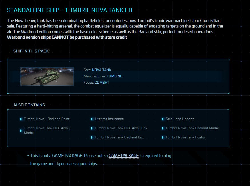 Star Citizen - Nova VIP- LTI - Ground Vehicle Pack