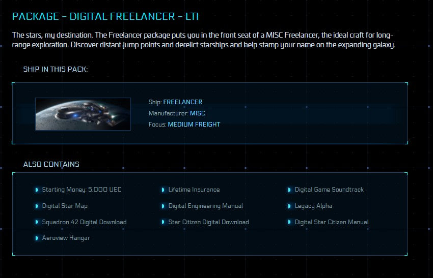 Buy Digital Freelancer - LTI Rare Legacy Game Pack with LTI for Star  Citizen – The Impound