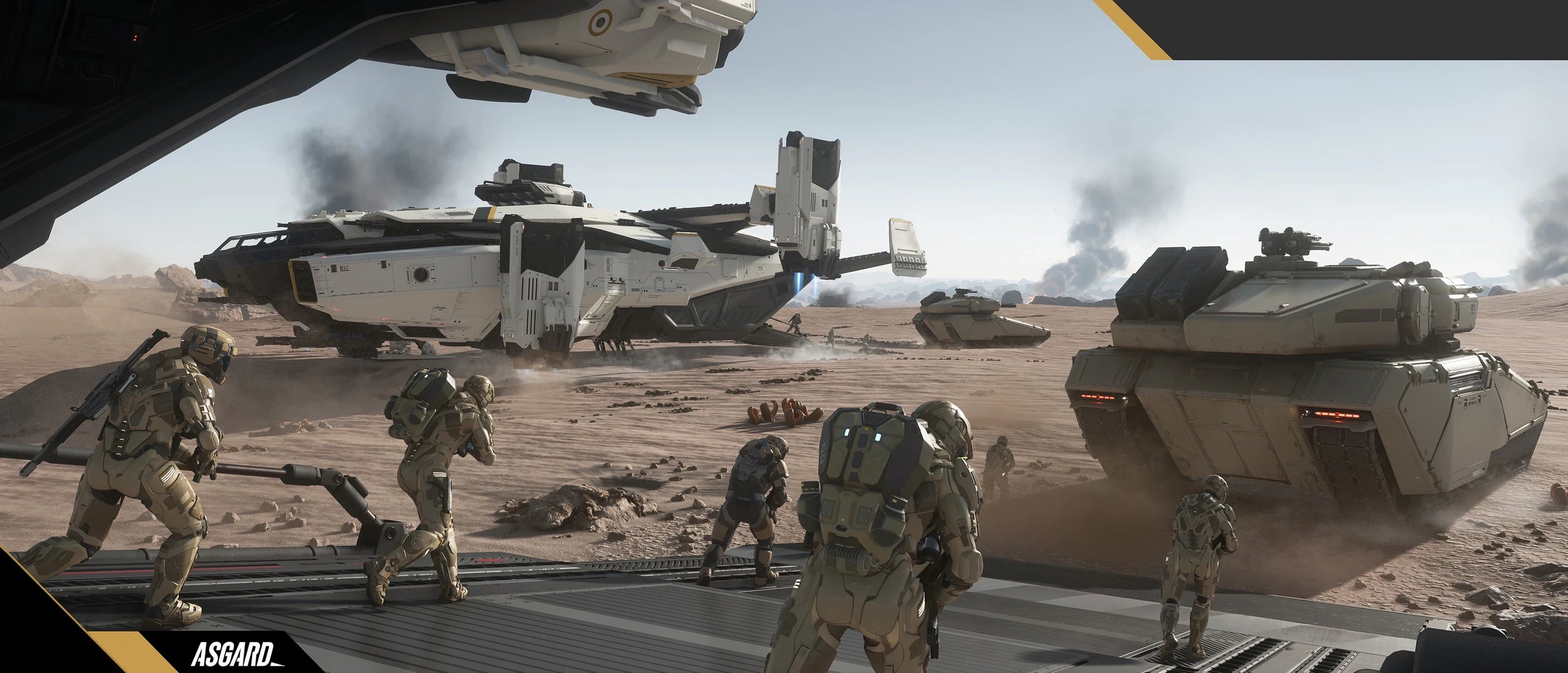 Asgard landed on desert world offloading tank and troops
