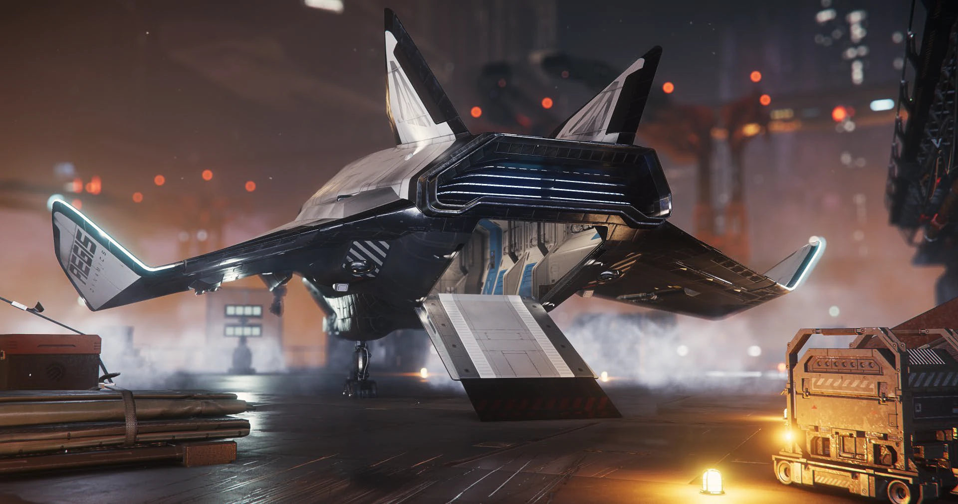 Avenger Titan with rear door open on landing pad