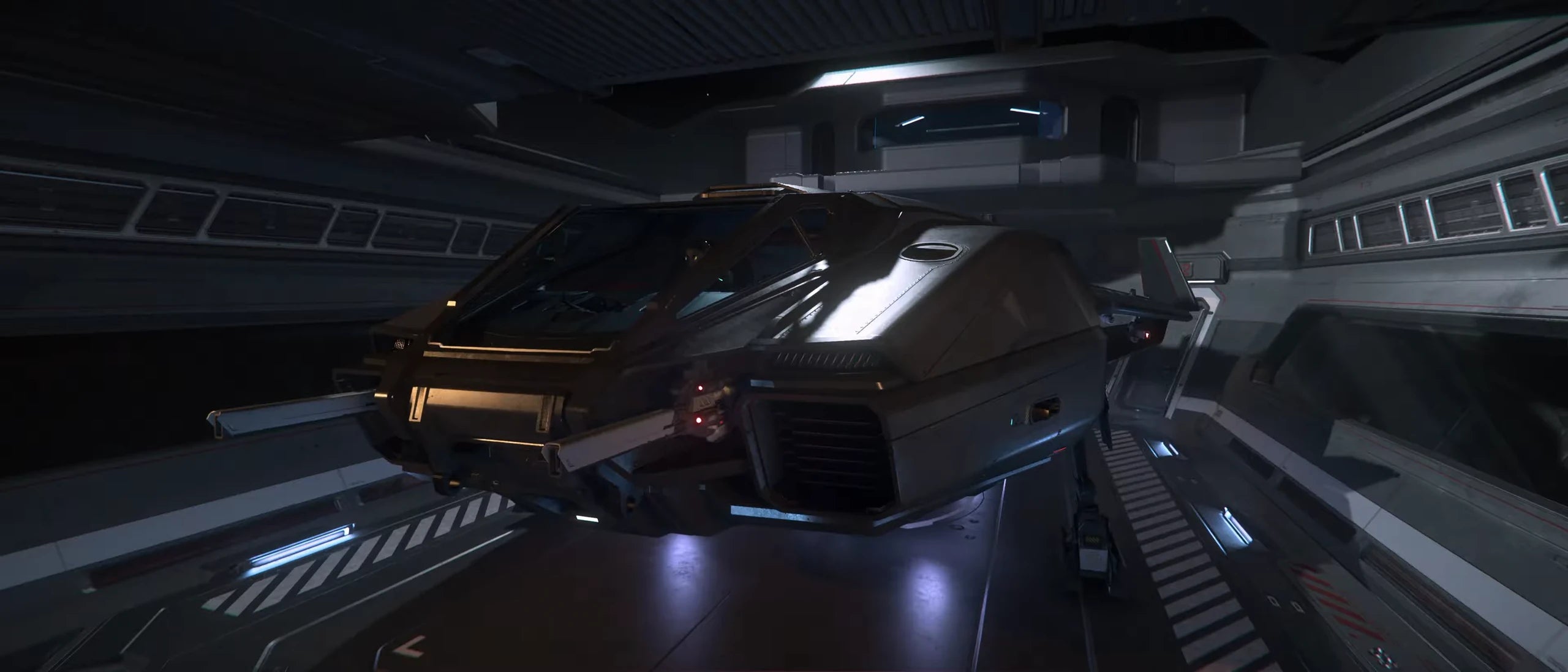 Hangar of the Carrack with the Pisces landing