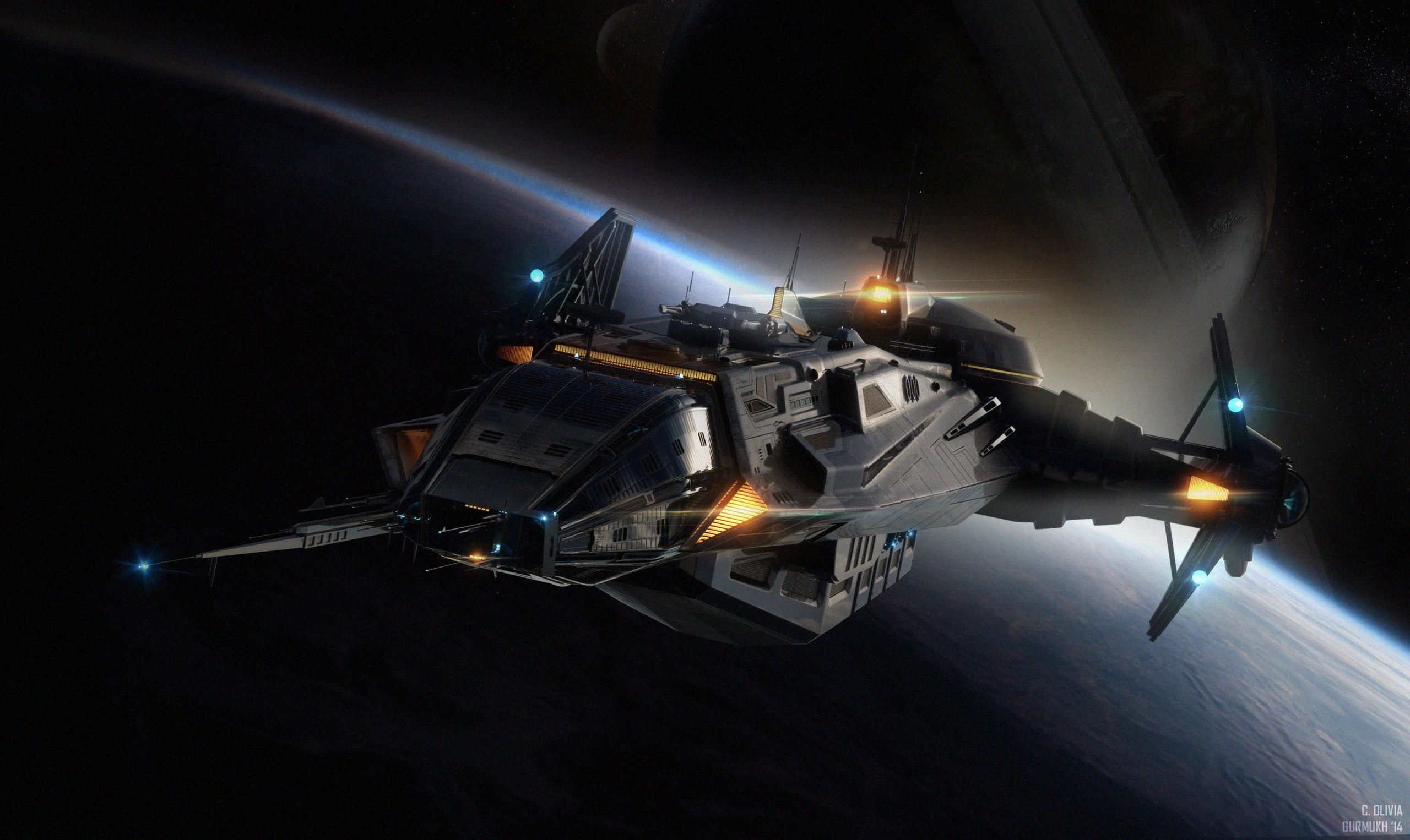 Anvil Carrack concept art in space