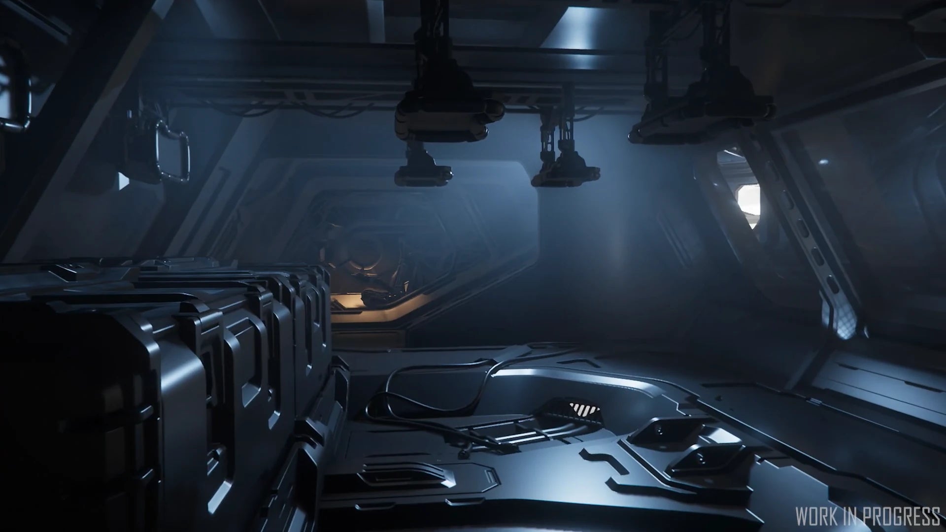 Greybox render of the drone bay in the Carrack .