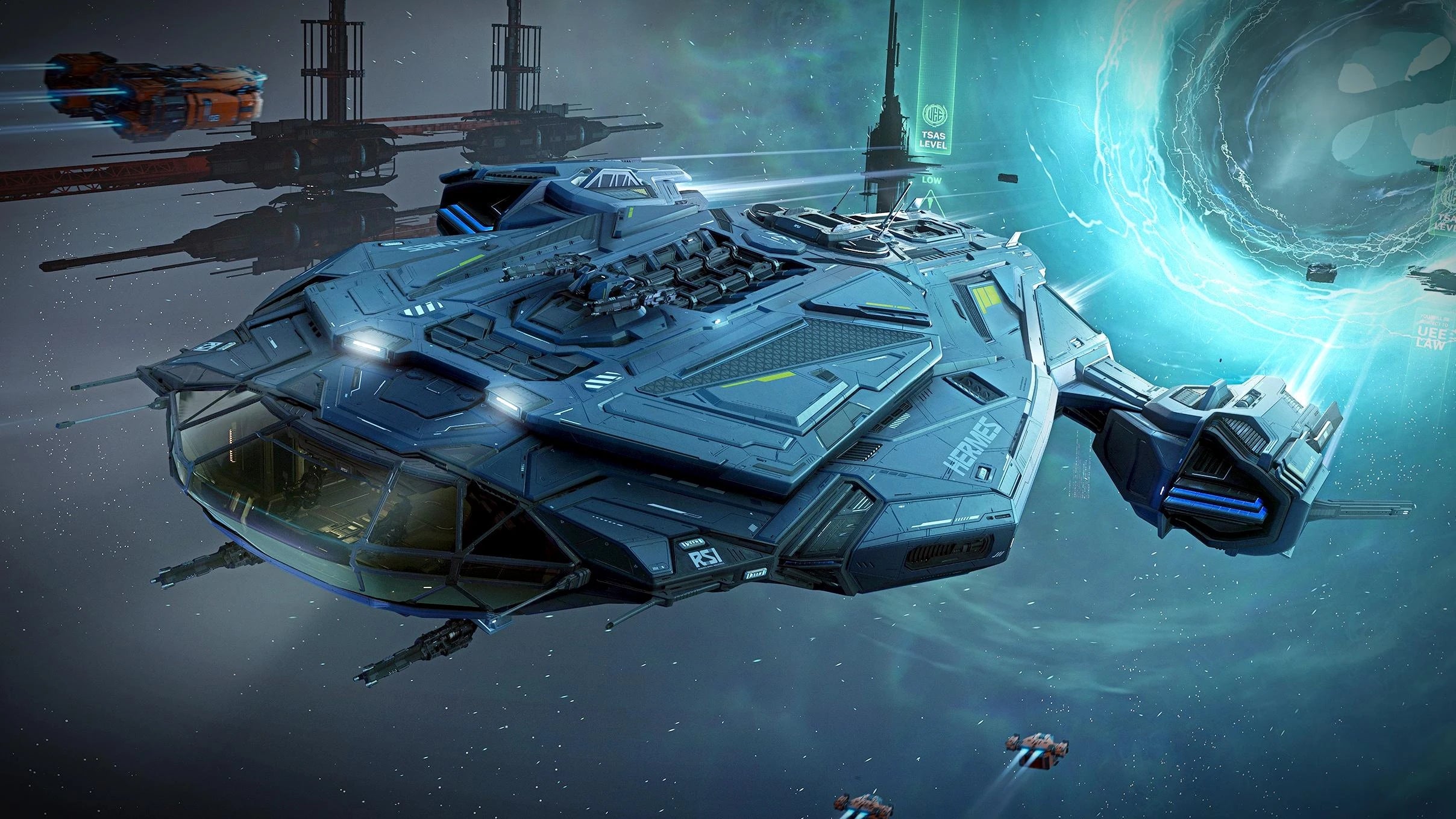 Hermes flying away from jump point