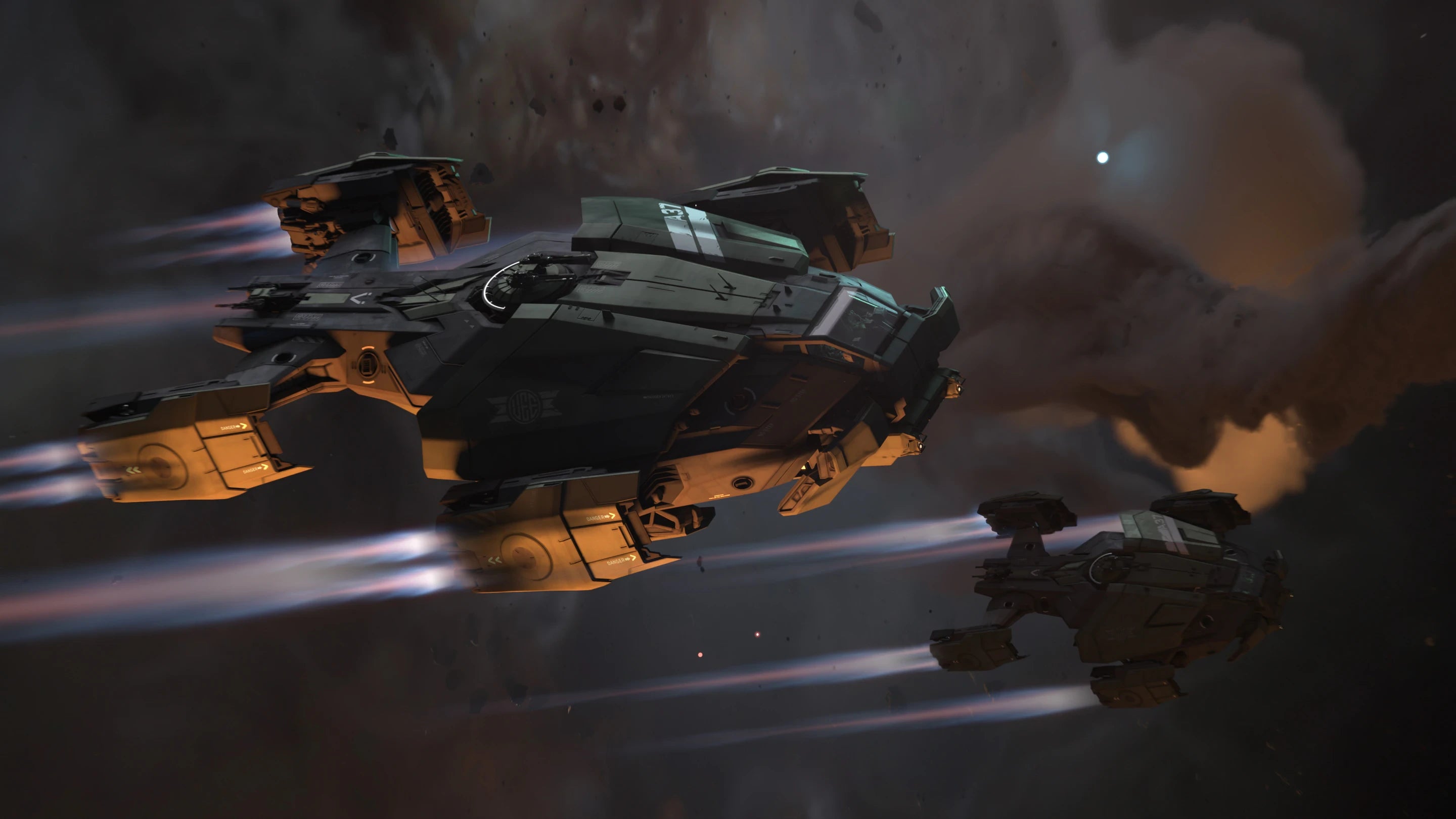 A pair of Legionnaire flying in formation through the gas cloud