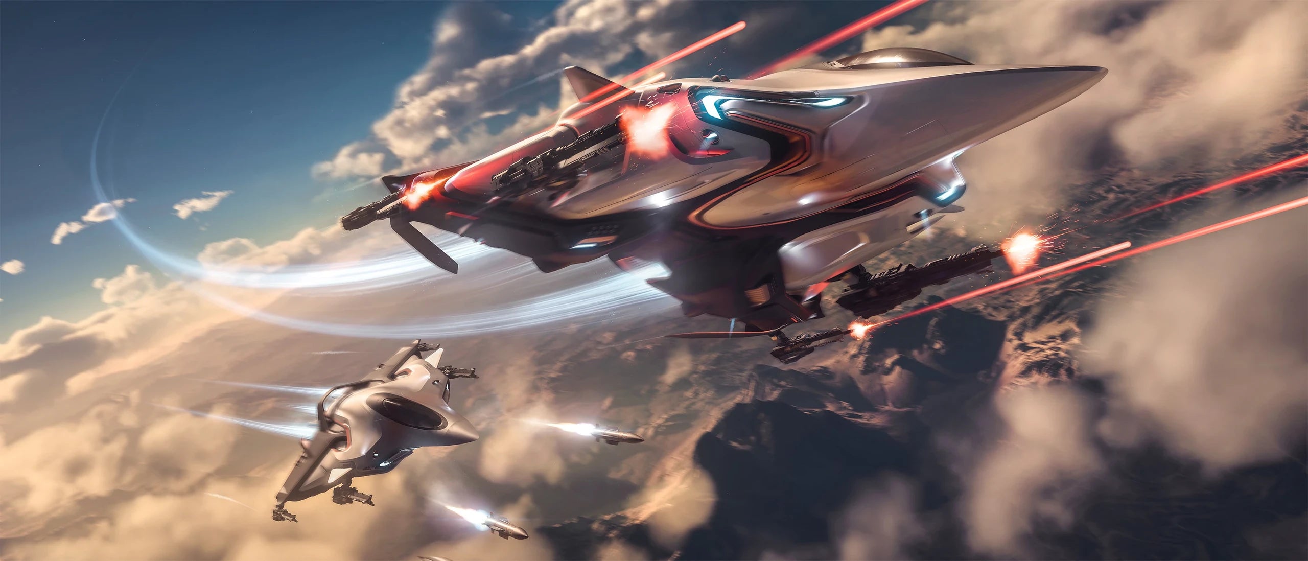 M80 x2 flying over clouds firing weapons