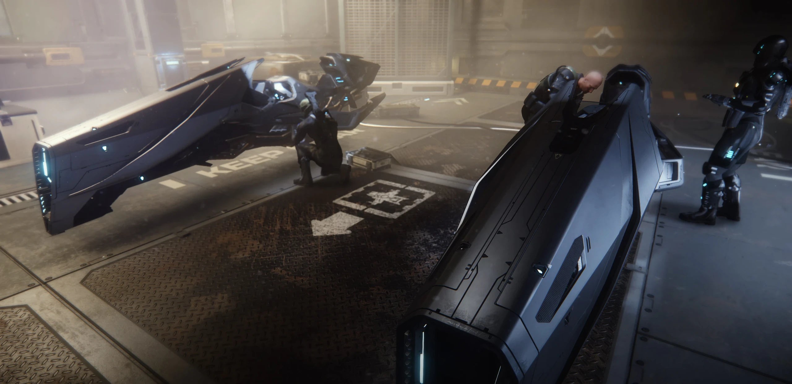 Several Nox ships in a garage