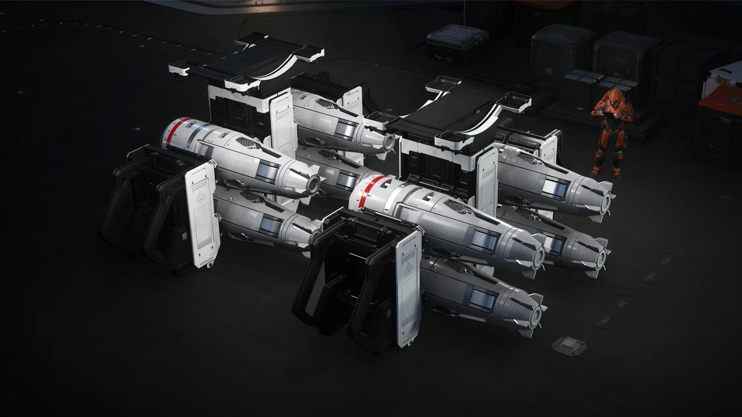 Retaliator Bomber - Retaliator in hangar with torpedo modules open