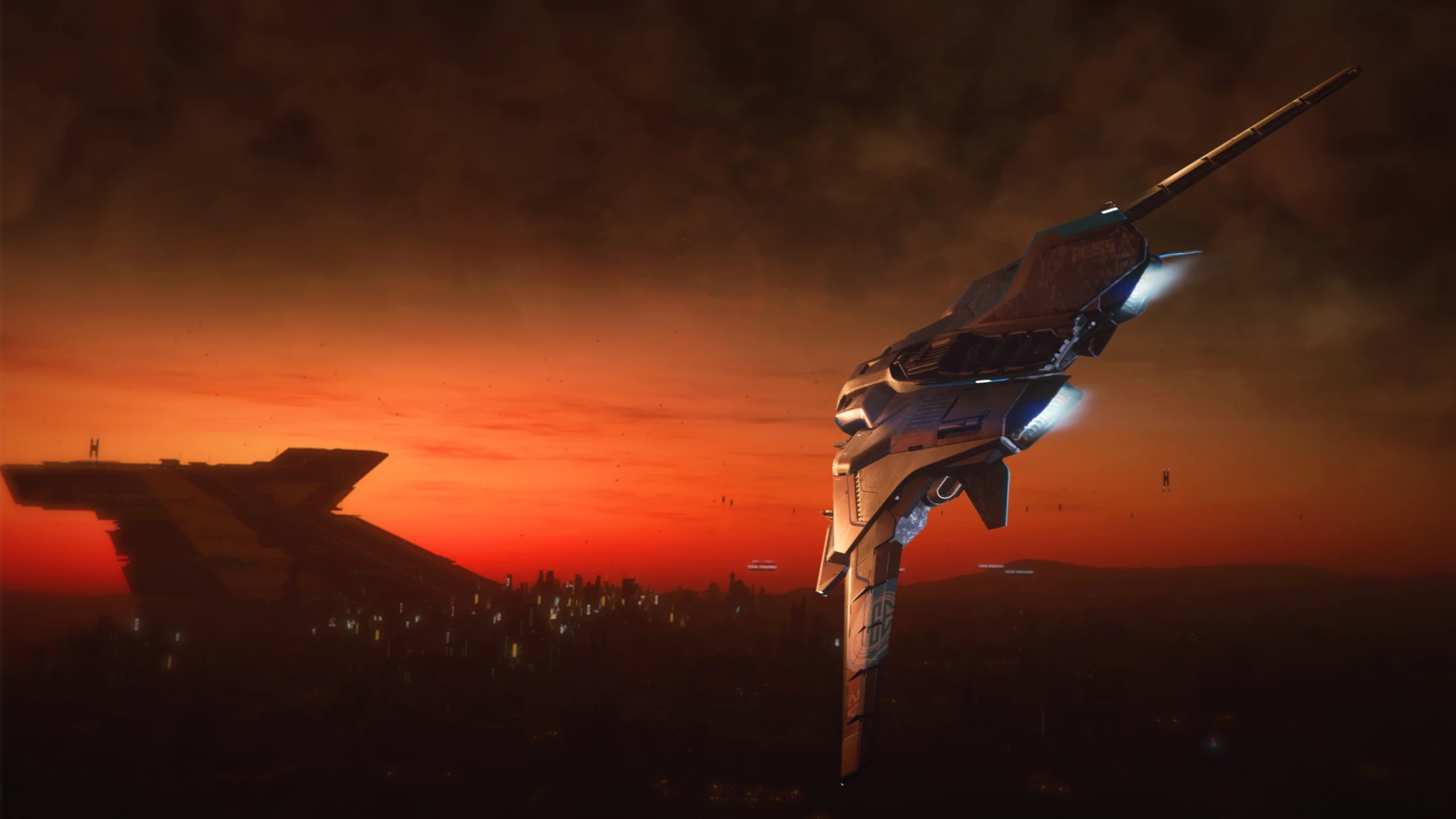 Sabre Comet flying towards Lorville just before sunrise