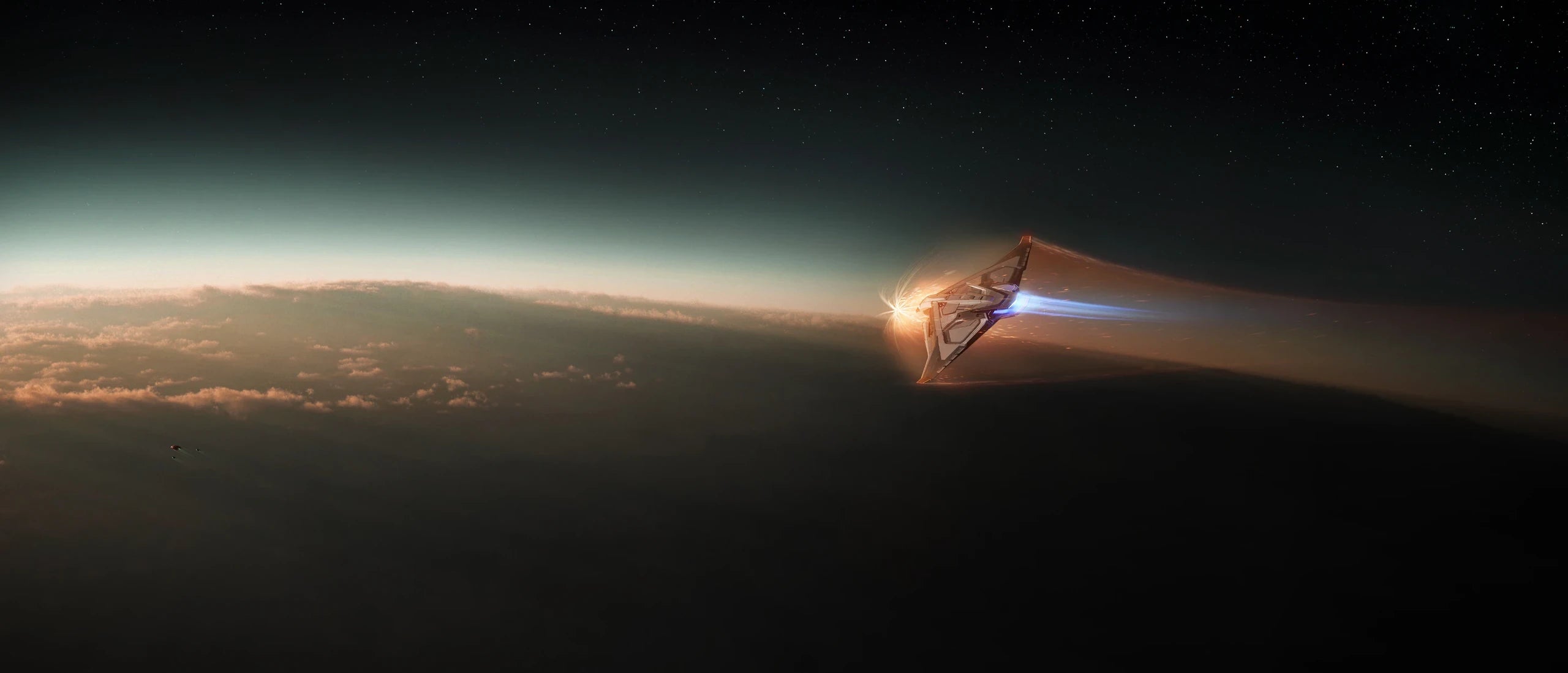 Sabre Firebird flying fast through atmosphere tracking 3 ships