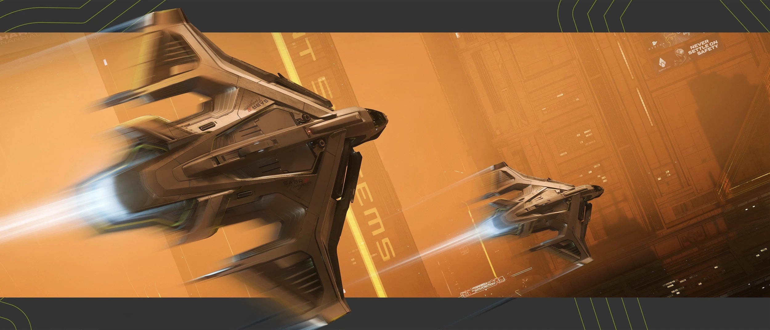 Sabre Peregrine x2 flying through city