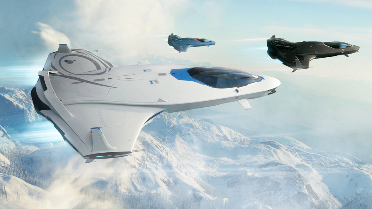 Origin 100-series ships flying together above clouds