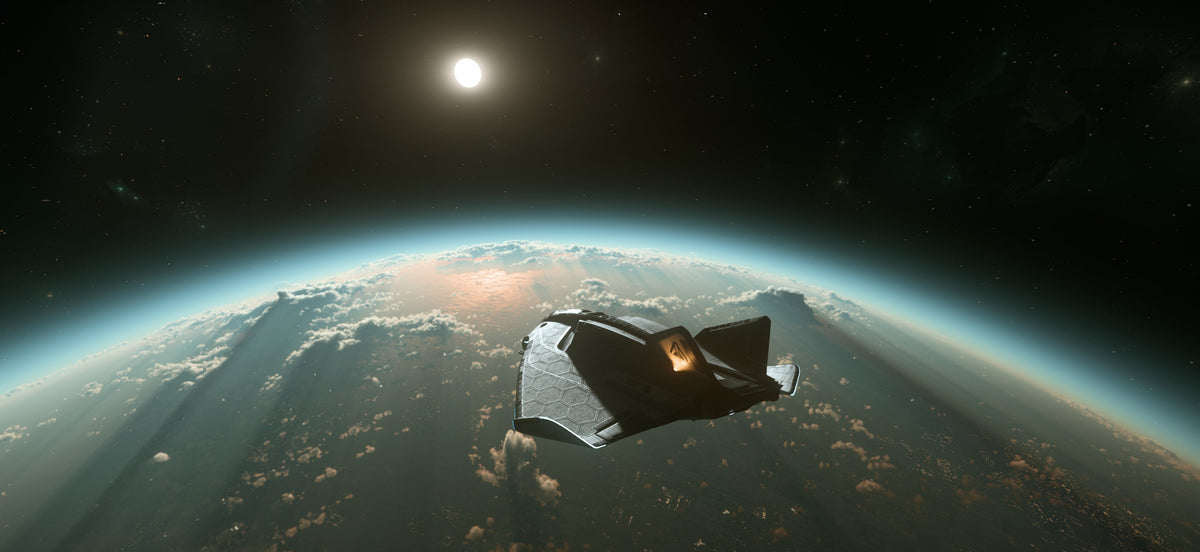 Ship above a planet in official landing-guide artwork