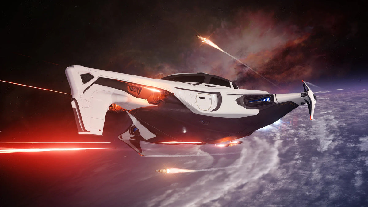 400i - Flying away from world firing weapons and missiles in Star Citizen