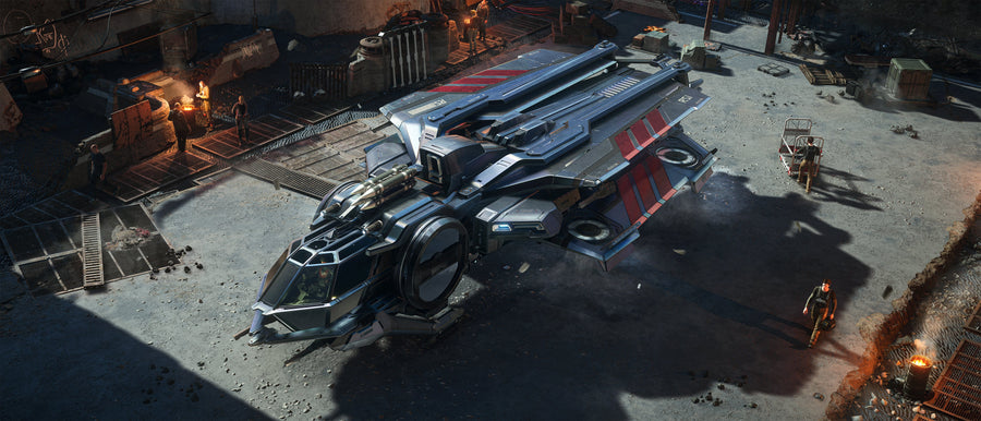 Aurora Mk I in blue and red Celebration colours at an outpost