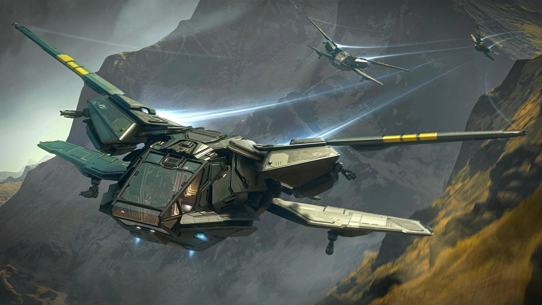 Aurora MK II - x3 flying close to mountains in Star Citizen
