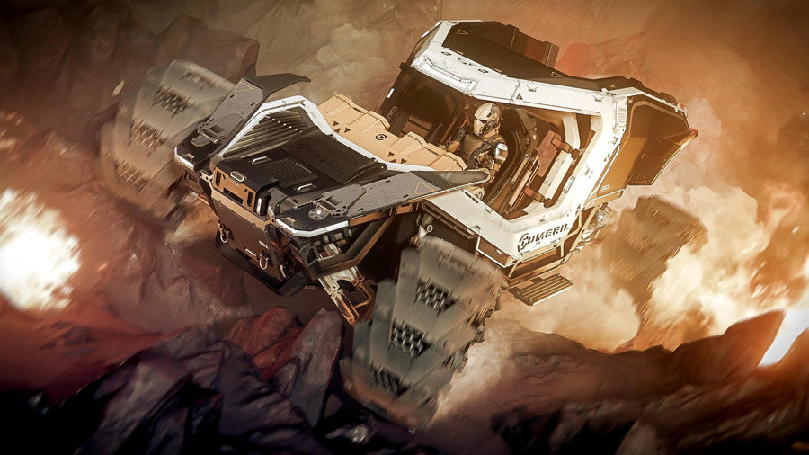 Cyclone - driving through fire over V rocky world in Star Citizen
