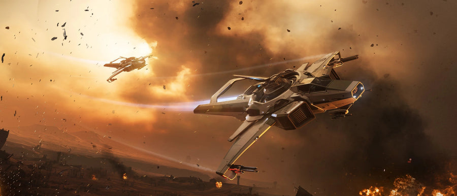 F7A Hornet - Mk I x2 flying low over battlefield in Star Citizen