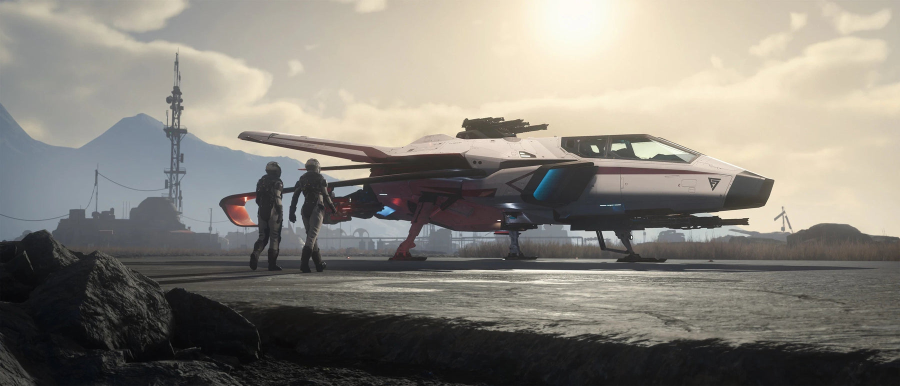 F7C-M Super Hornet MK II - F7C-M MkII landed at outpost with crew walking towards in Star Citizen