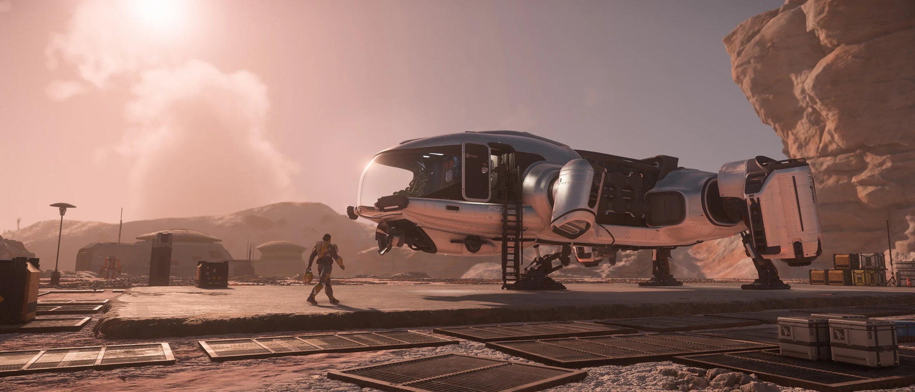 Fortune - landed with pilot walking towards ship in Star Citizen