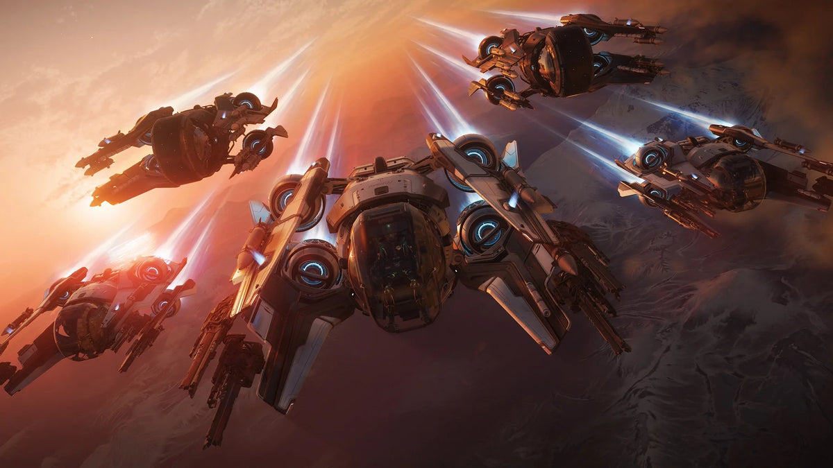 Formation of Mirai Fury snub fighters in flight