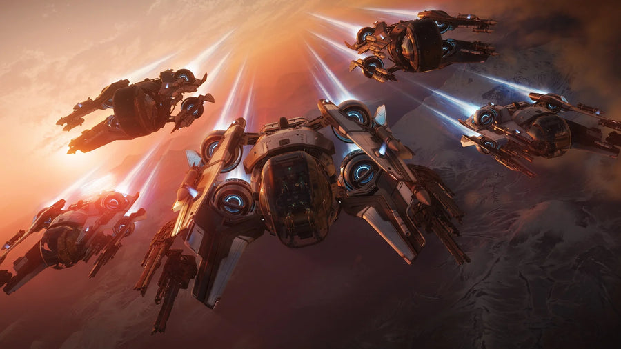 Formation of Mirai Fury snub fighters in flight