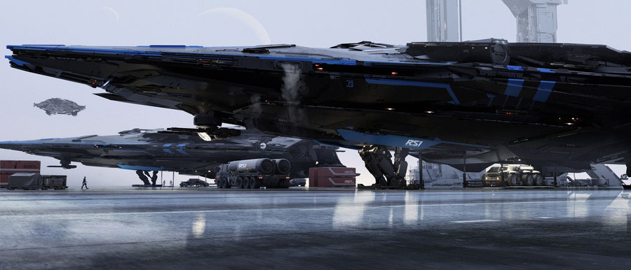 RSI Galaxy spacecraft on a landing apron in official concept artwork