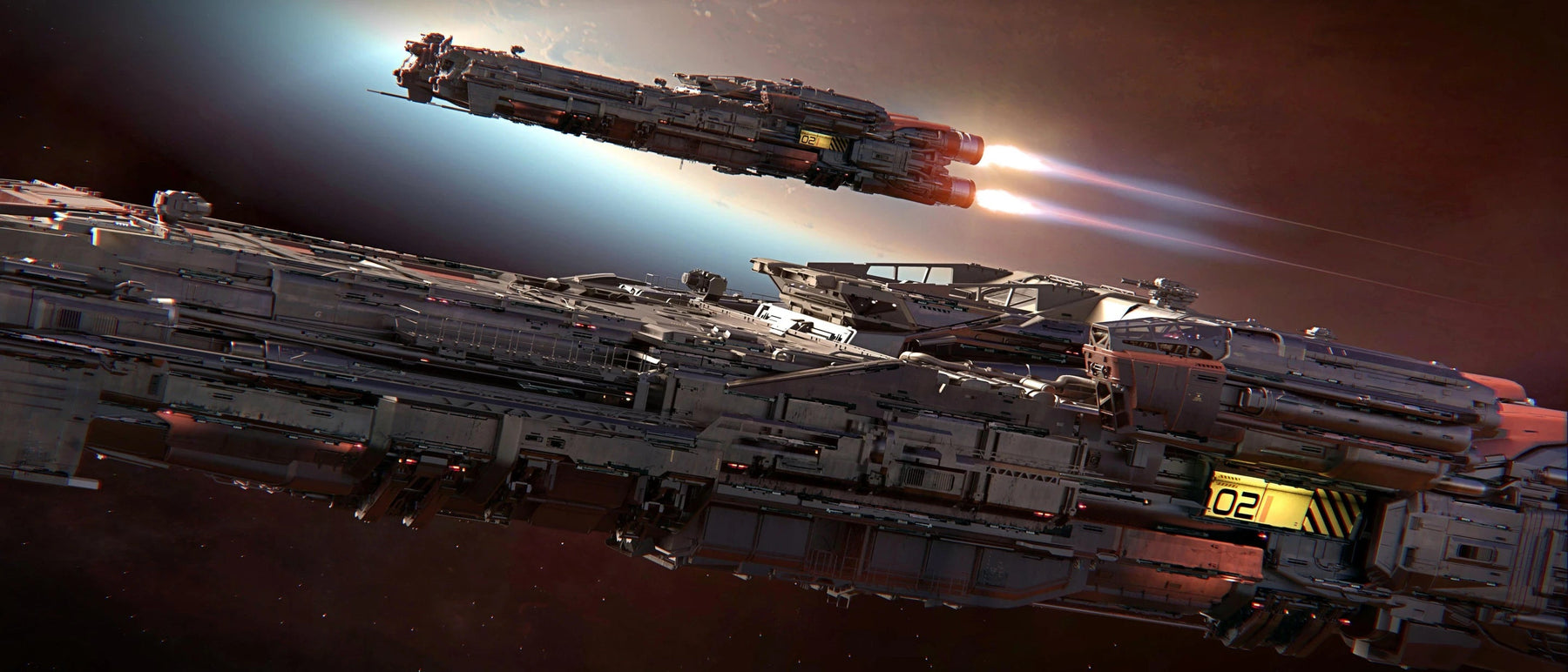 Ironclad - x2 flying away from world in Star Citizen