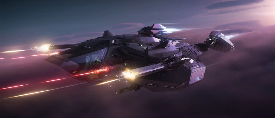Meteor - flying over clouds firing weapons in Star Citizen