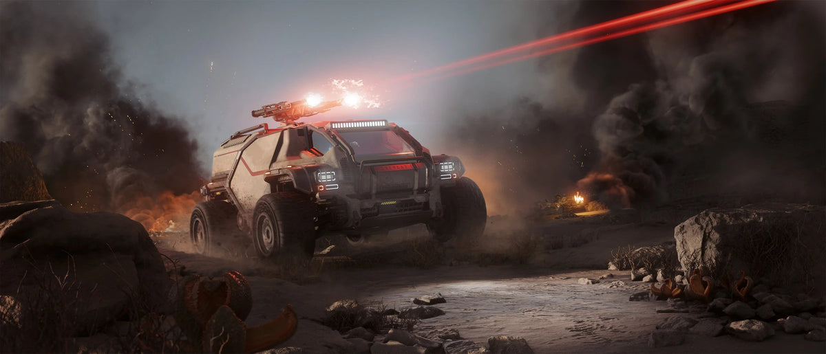 MTC - driving through battle with guns firing in Star Citizen