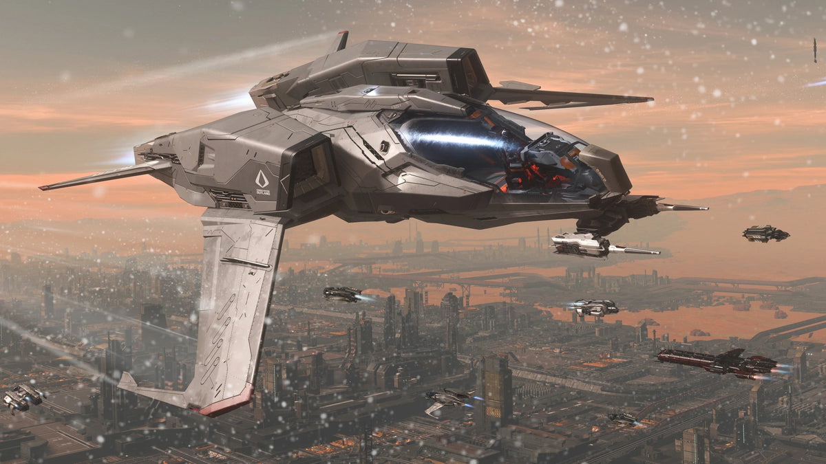 Mustang Alpha - flying over Lorville in Star Citizen