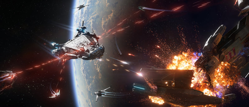 Polaris - RSI Polaris firing on an Idris above a planet in Star Citizen