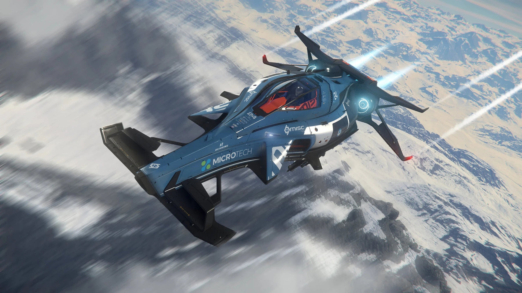 Razor - flying over Microtech - Blurred background in Star Citizen