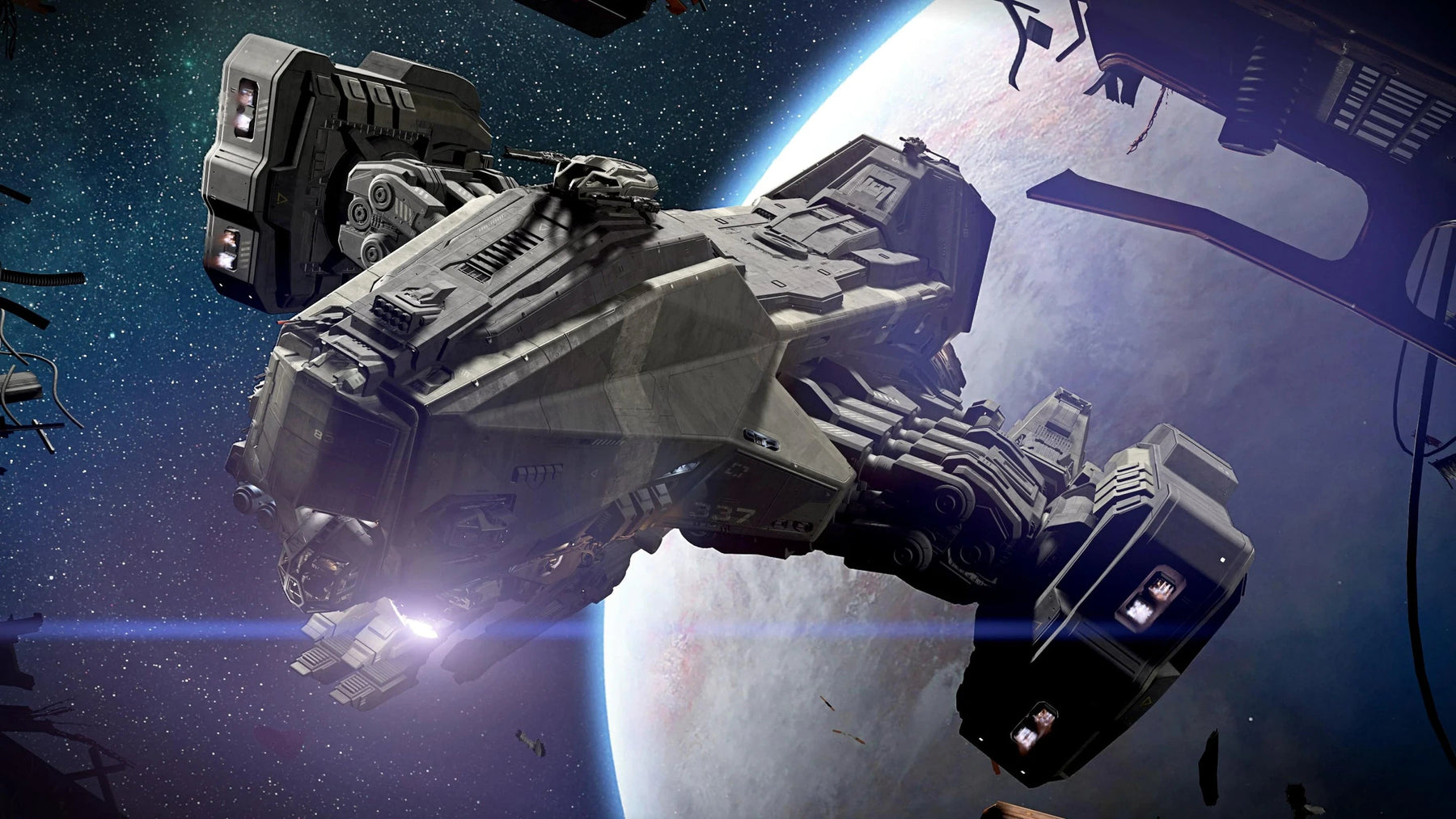 Reclaimer - Near world looking at wreckage in Star Citizen