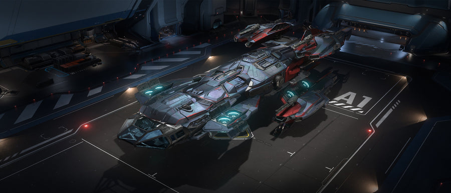 Constellation Mk IV in its blue-and-red commemorative livery in a hangar