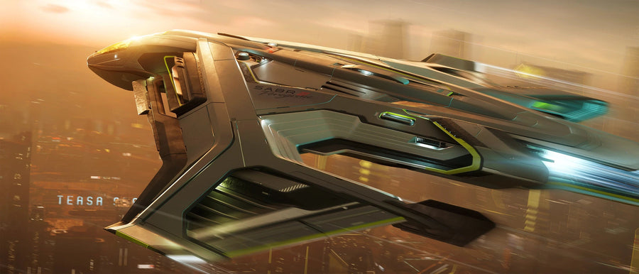 Sabre Peregrine - flying fast over Teasa Spaceport - Rear Port in Star Citizen