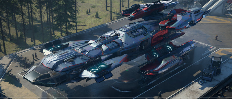 Reworked Constellation Mk IV in blue-and-red livery at an RSI installation