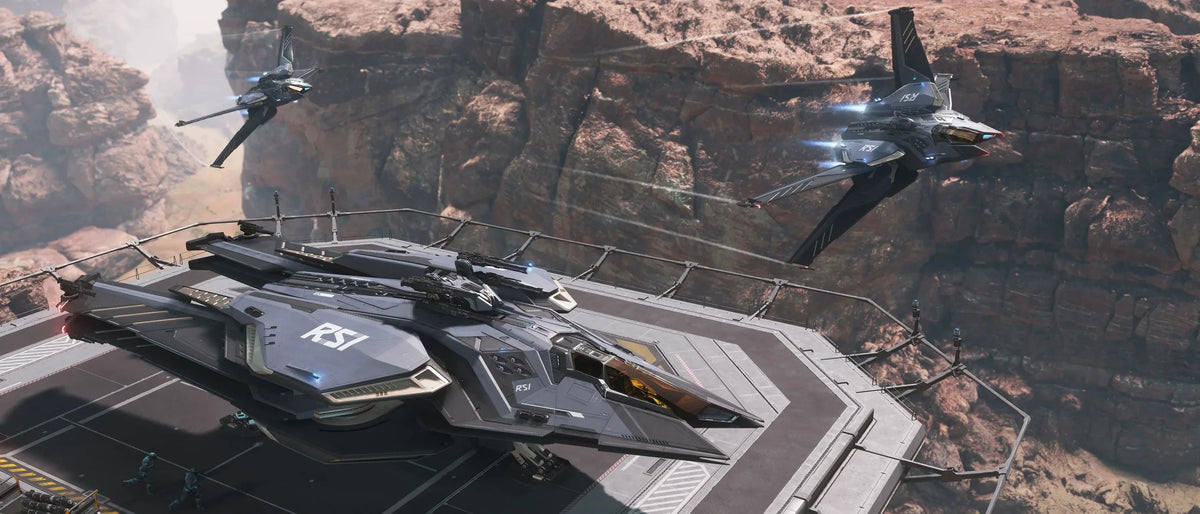 Scorpius - flying through a planetary canyon in Star Citizen