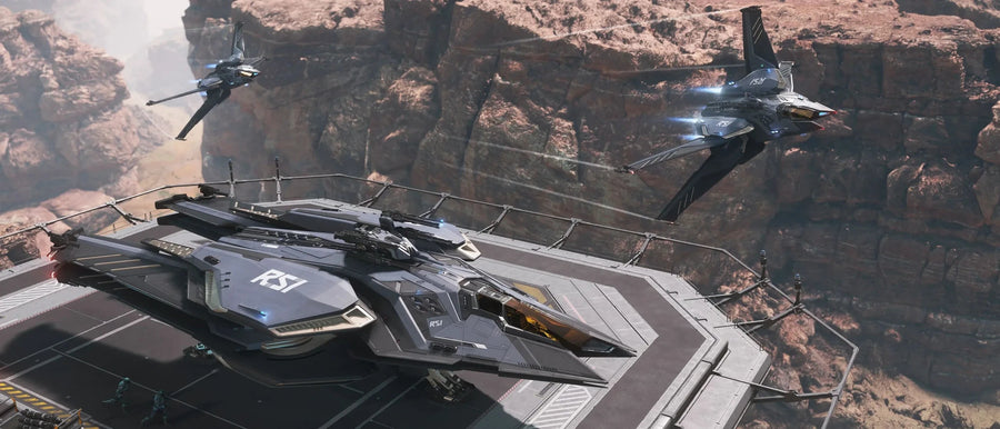 Scorpius - flying through a planetary canyon in Star Citizen