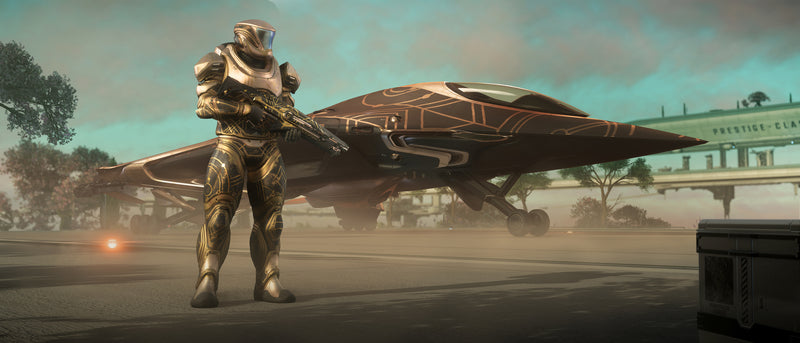 Runic Monolith armour and R97 shotgun beside an Origin M80 in matching paint
