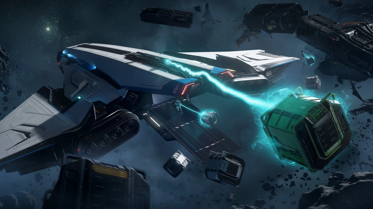 Crusader C1 Spirit moving a cargo container with its tractor beam