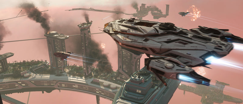 Apollo Medivac flying above Orison platforms in Alpha 4.10.1 artwork