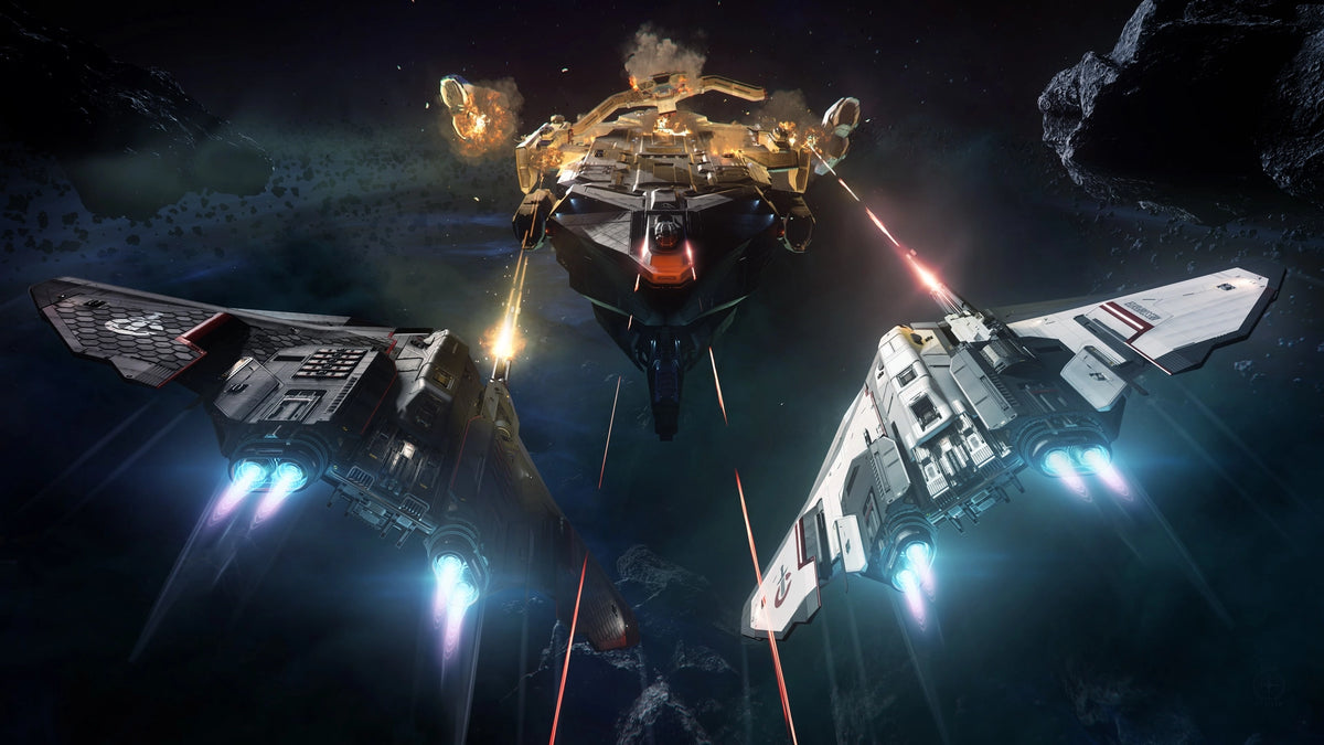 Crusader Ares Ion and Inferno attacking a large target