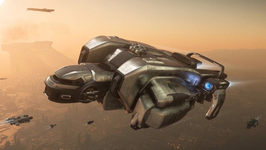 Starfarer - Flying over Lorville with traffic in Star Citizen