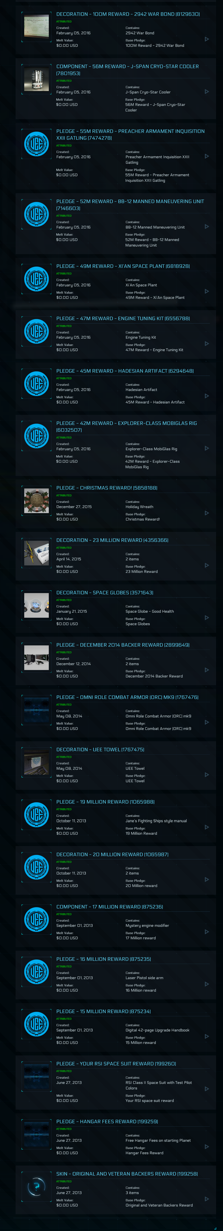 Star Citizen Original Backer Account — 2012 Golden Ticket, Full Milestone Reward Archive, Luminalia 2955 Complete & Multi-Year BIS Collection